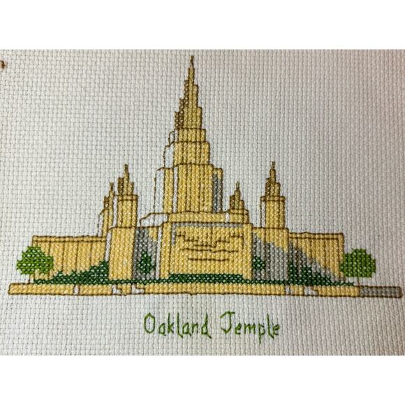 Mormon Temple Oakland California Completed Cross Stitch Embroidery Art LDS 9x12 - Picture 1 of 3